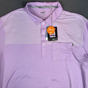 NWT PUMA Mens 2XL Cloudspun Pocket Polo Lupine Heather Purple Golf Shirt UPF 50+
